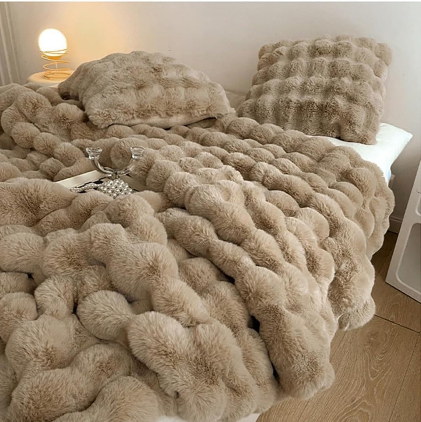 Oversized Faux Rabbit Fur Throw Blanket, 78" x 90"
