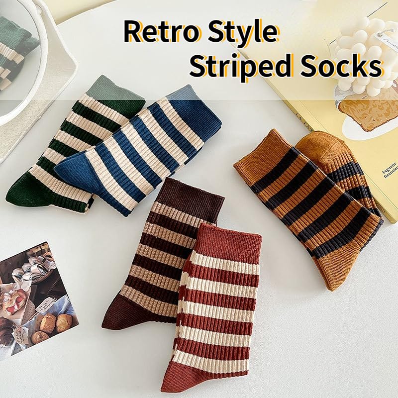 Retro Style Striped Socks - 5 Pairs