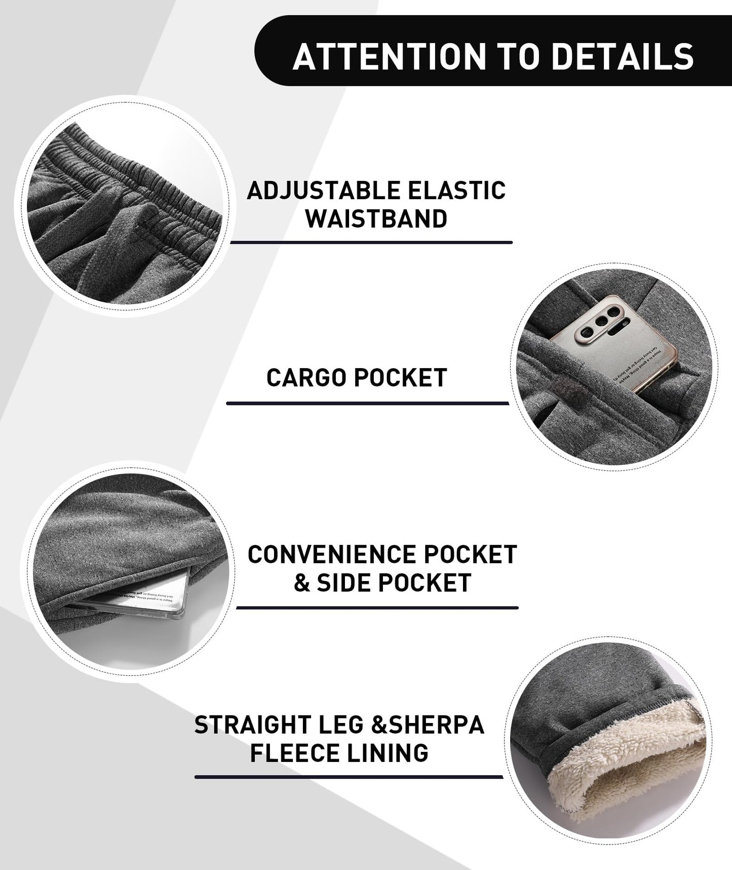 Men's Fleece Lined Sweatpants with Side Cargo Pockets