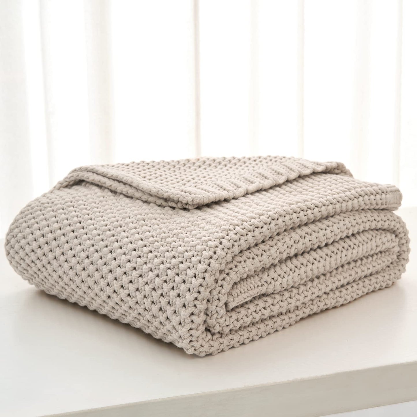 Lightweight Chunky Cable Knit Throw Blanket, 60" x 80"