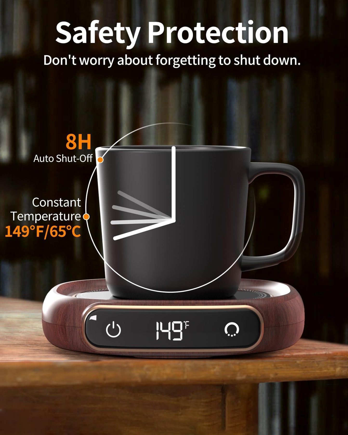 Wood Pattern Coffee Mug Warmer with Auto Shut Off