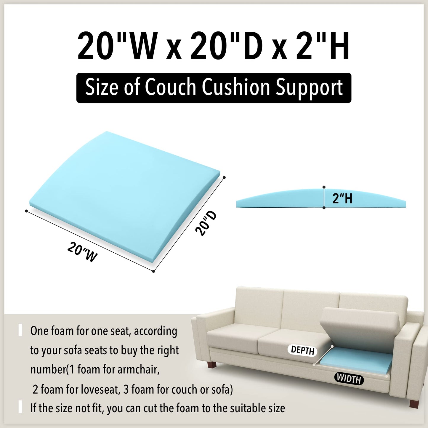 Sofa Cushion Supports for Sagging Seats - Set of 3