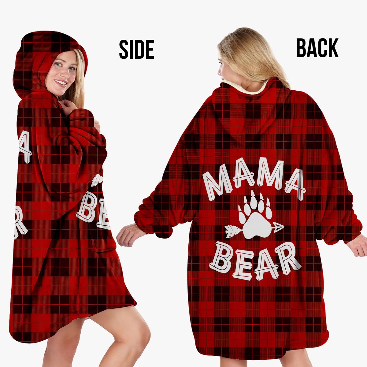 Mama Bear Wearable Blanket Hoodie, Buffalo Plaid