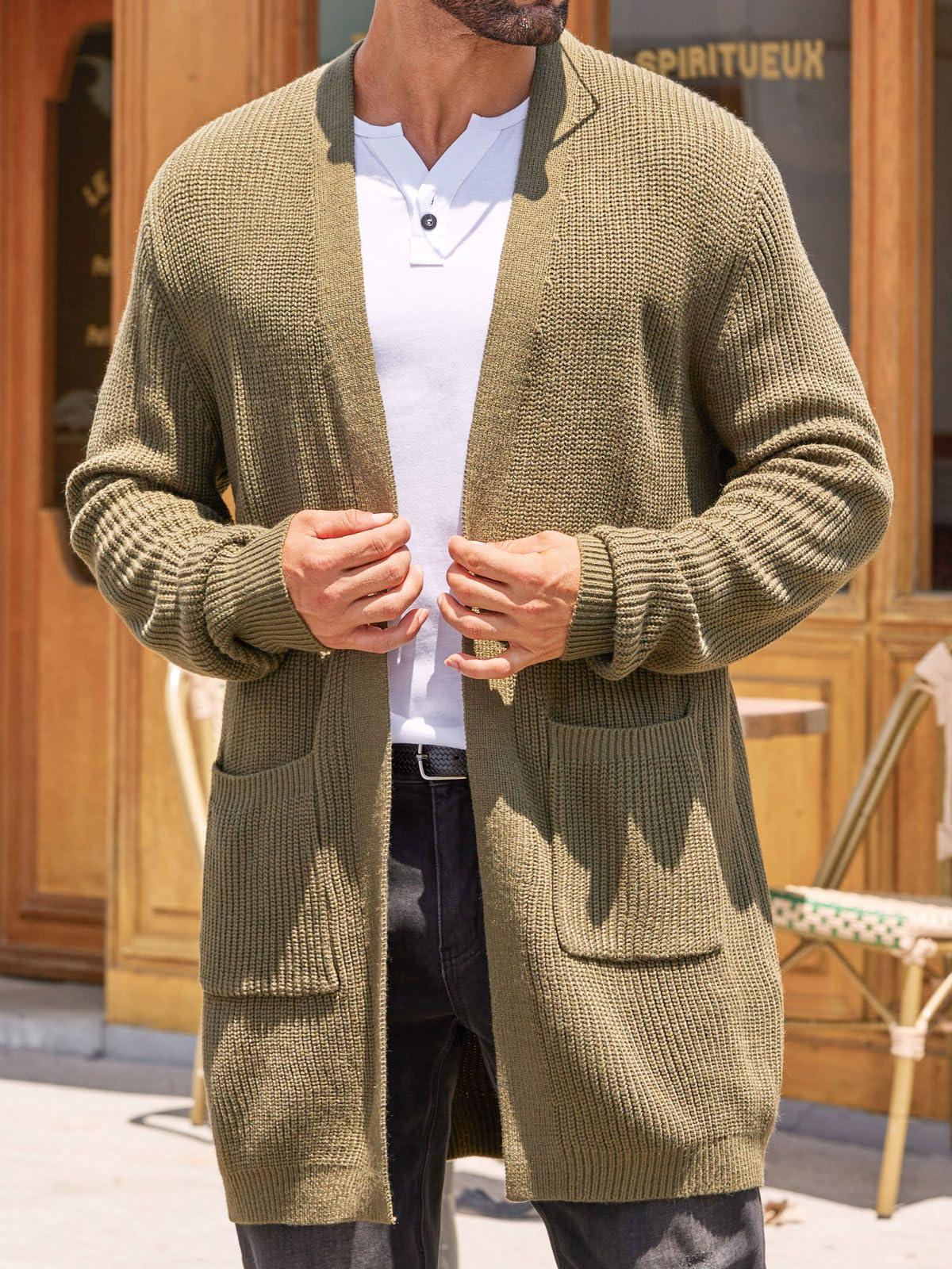 Men's Long Open Front Cardigan Sweater