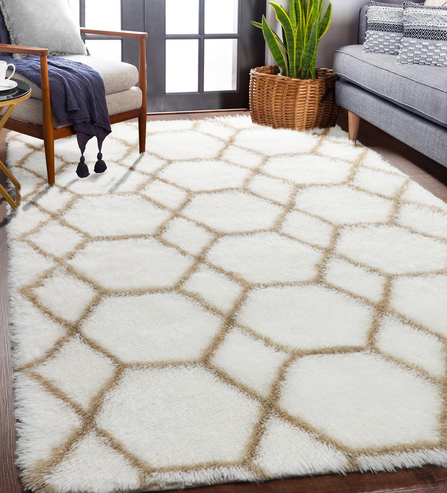 Modern Geometric Plush Area Rug, 4"x6"