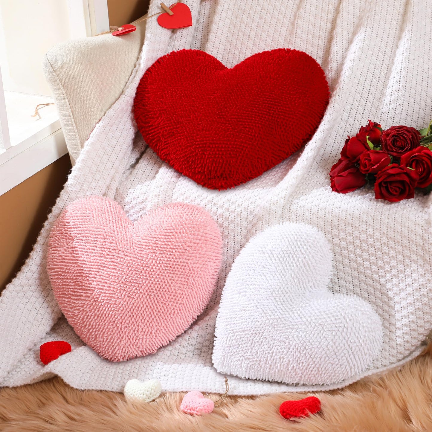 Valentine's Day Heart Shaped Pillows - 3 Piece Set
