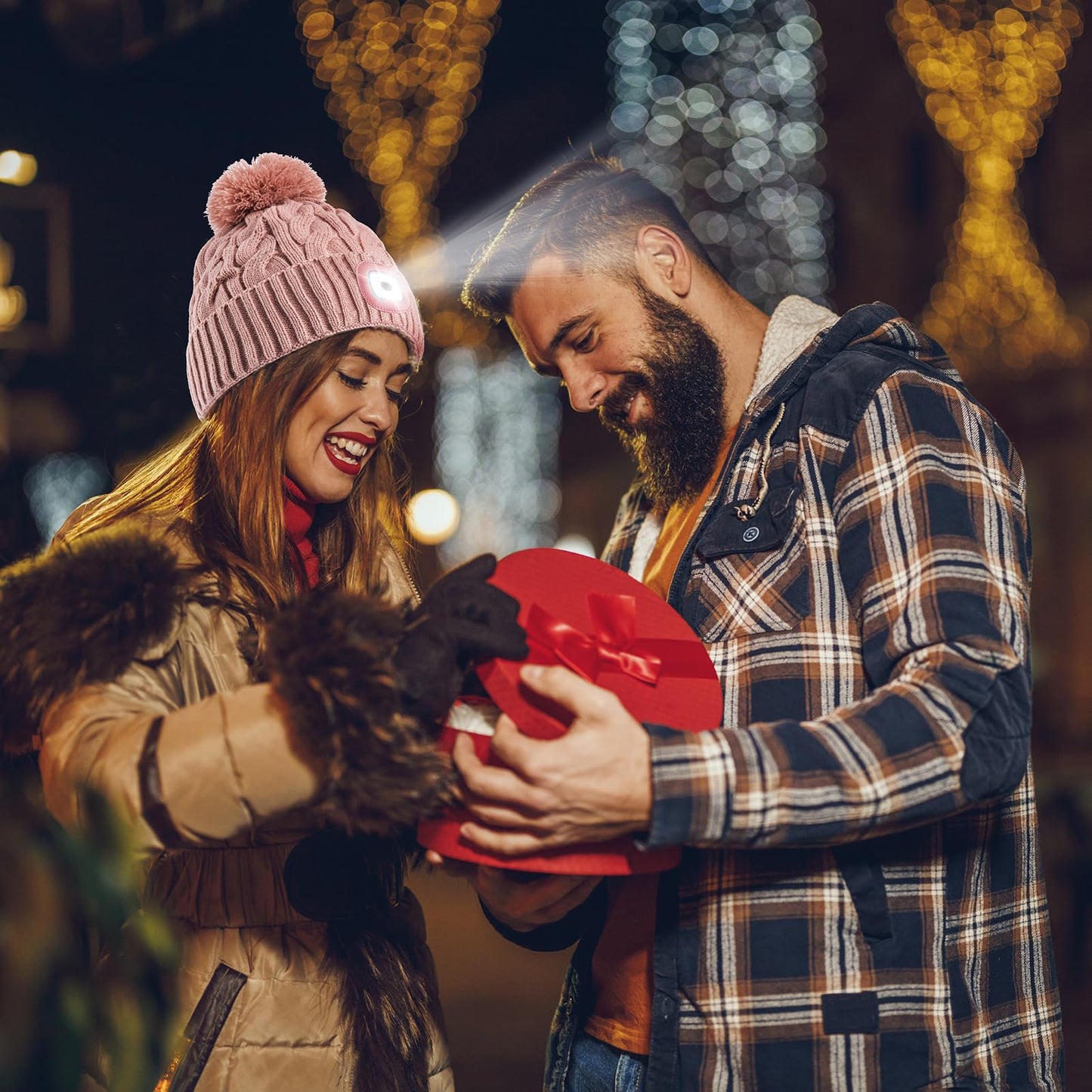 Unisex Winter Beanie with LED Light and Poof