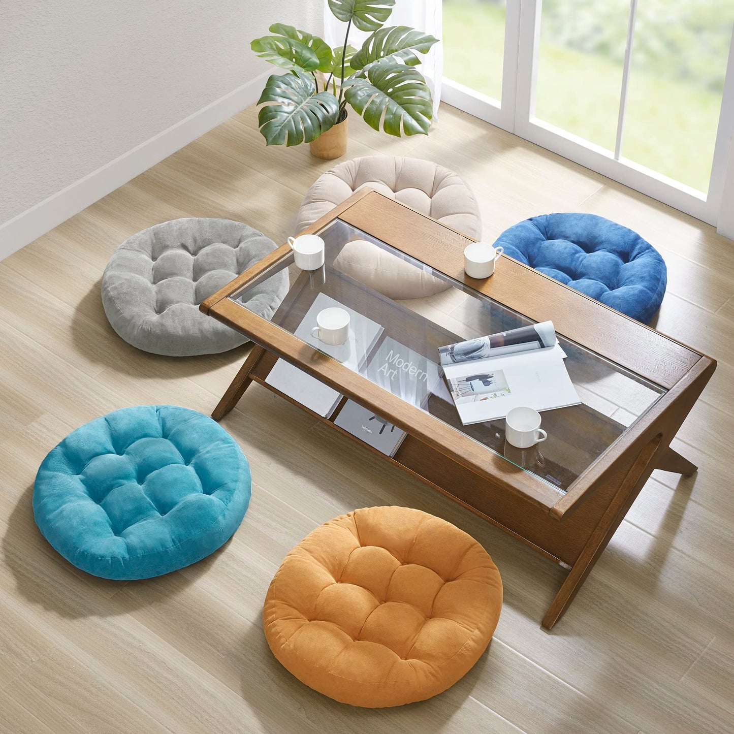 Plush Round Floor Pillows - Set of 2