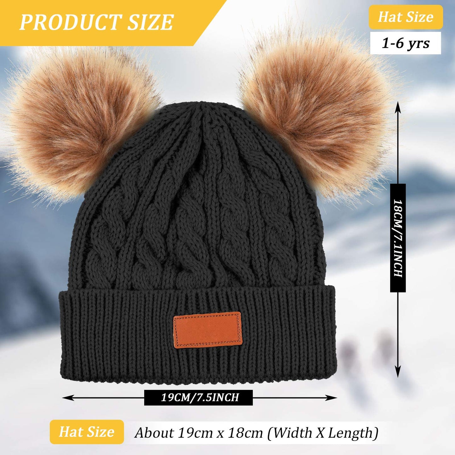 3-Piece Kid's Winter Knitted Pompom Beanie