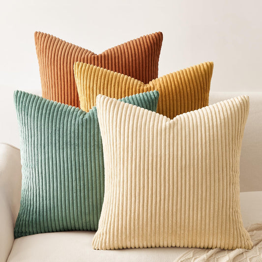 Decorative Corduroy Throw Pillow Covers - Set of 4