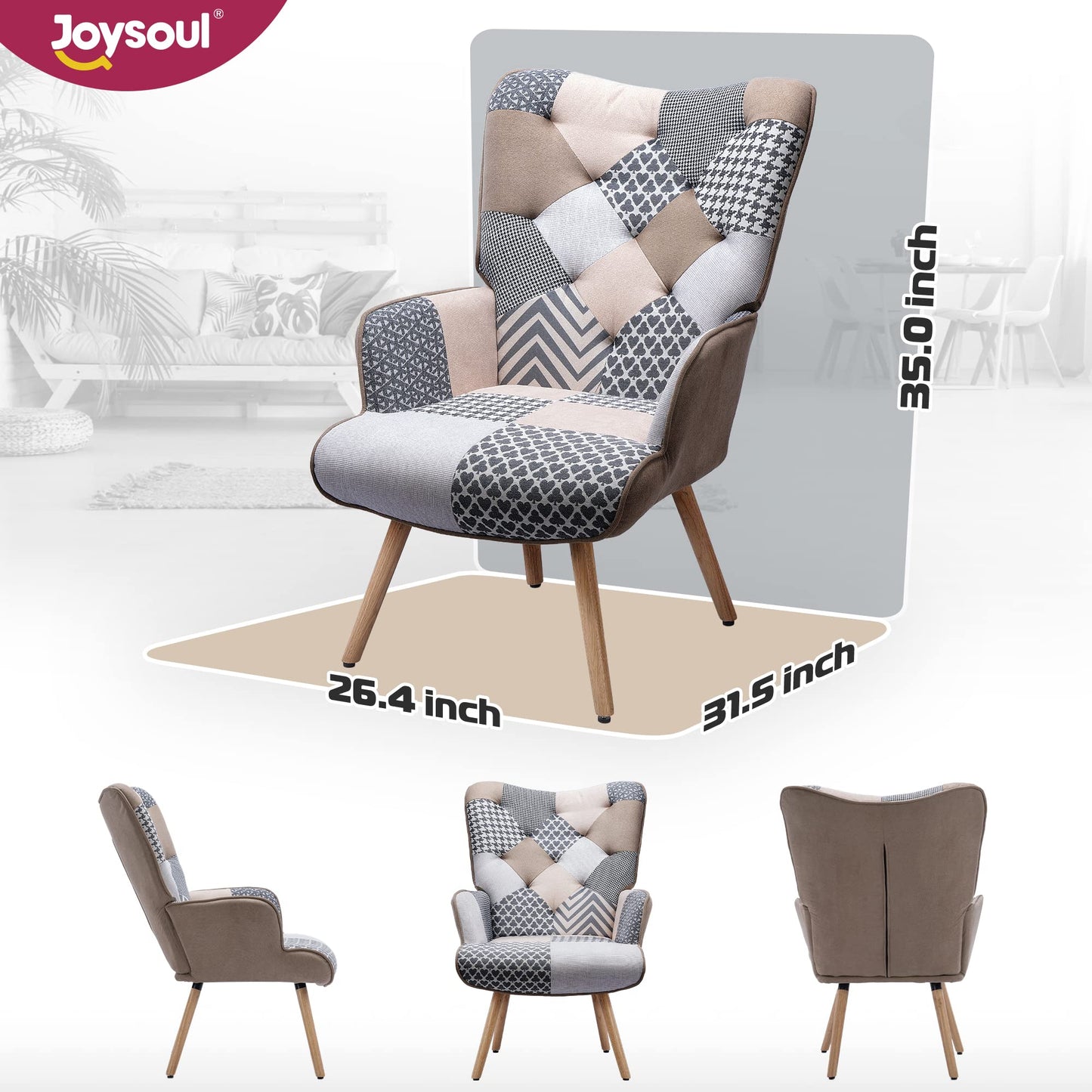 Boho-Chic Plaid Accent Chair with High Back