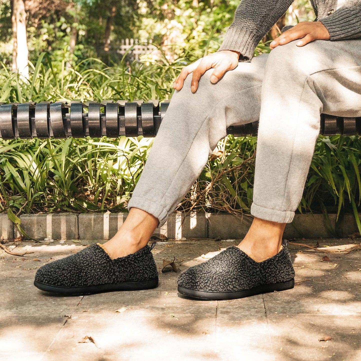 Men's Sherpa Indoor/Outdoor Slip-Ons with Memory Foam Soles