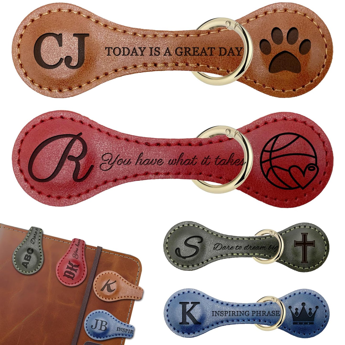 Personlized Magnetic Leather Bookmarks with Custom Engraved Text and Logo