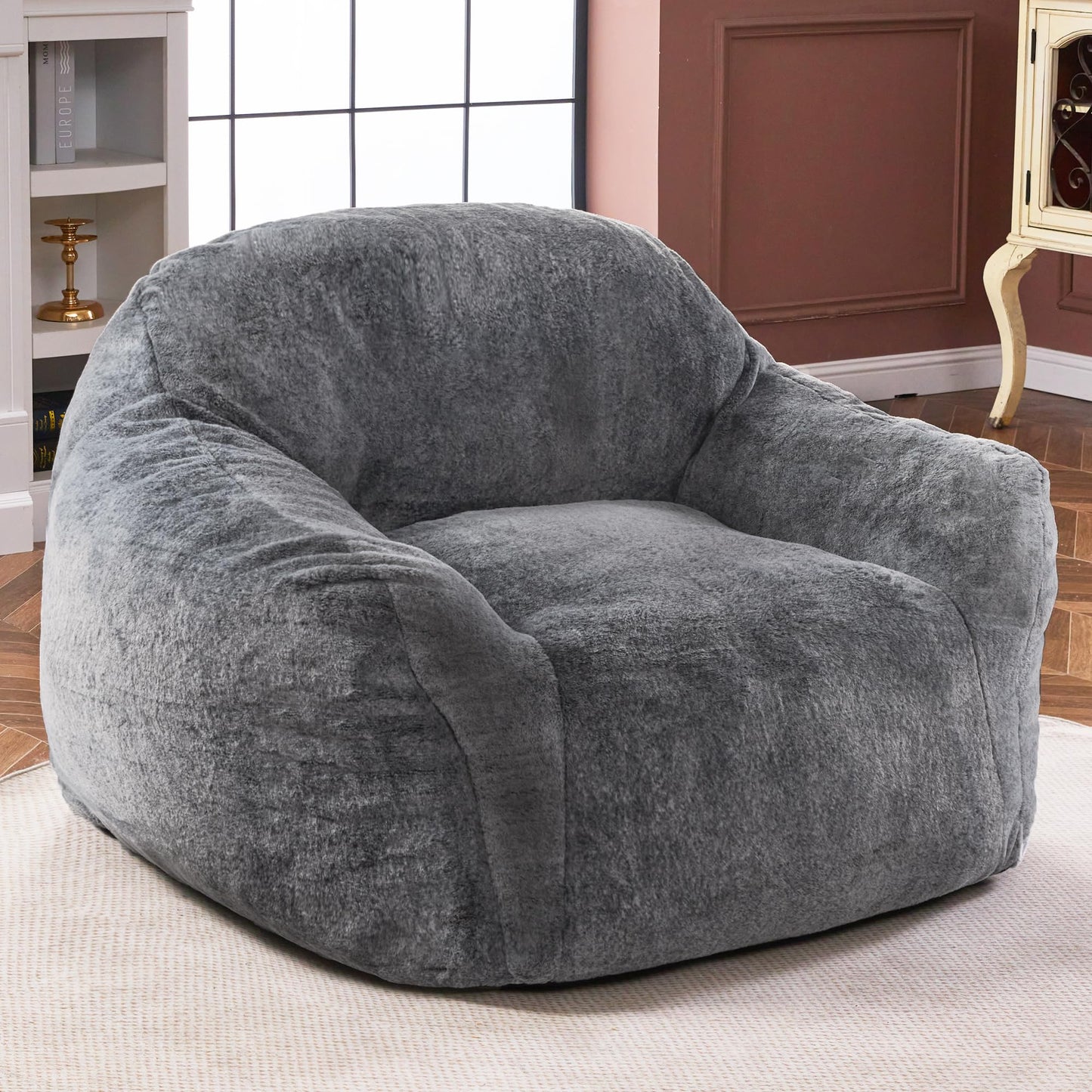 Oversized Faux Fur Bean Bag Chair with Side Armrests