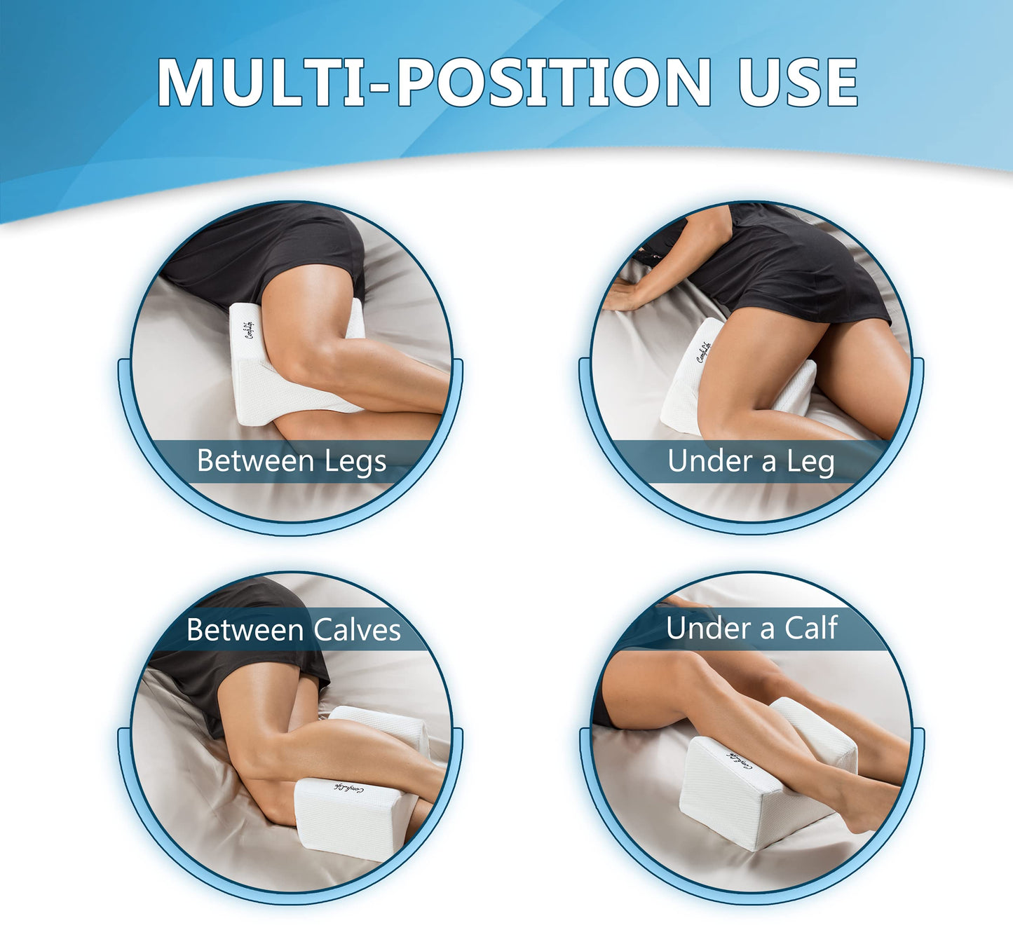 Orthopedic Knee and Leg Pillow for Side Sleepers - 100% Memory Foam