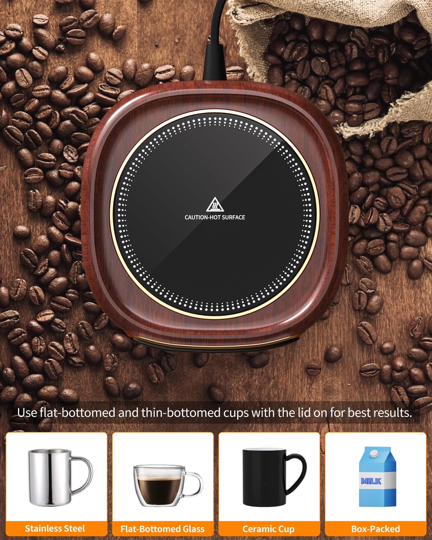 Wood Pattern Coffee Mug Warmer with Auto Shut Off
