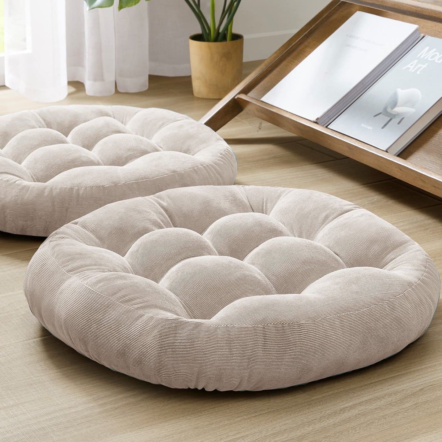 Plush Round Floor Pillows - Set of 2