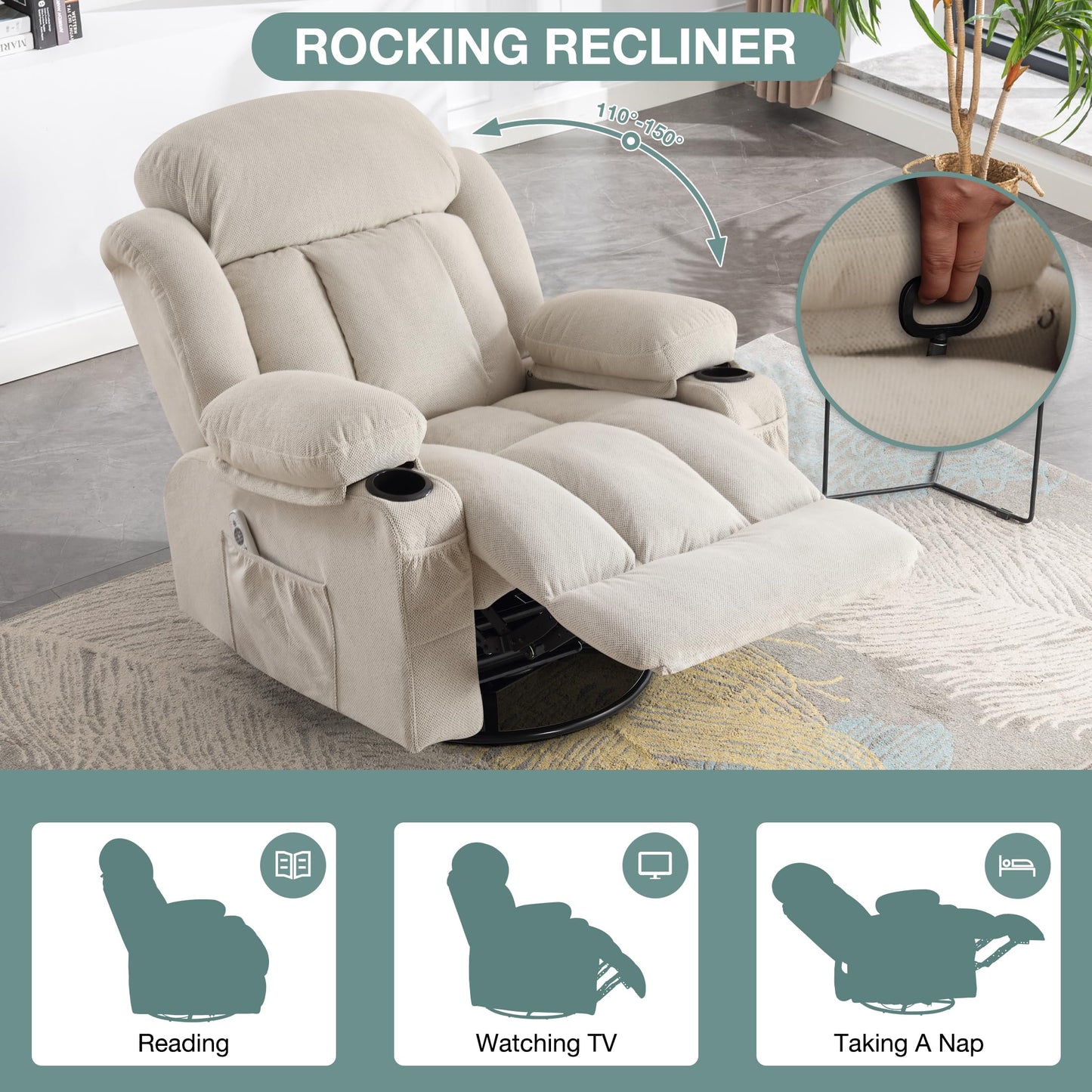 Vibration Massage Recliner Chair with Swivel and Heat Points
