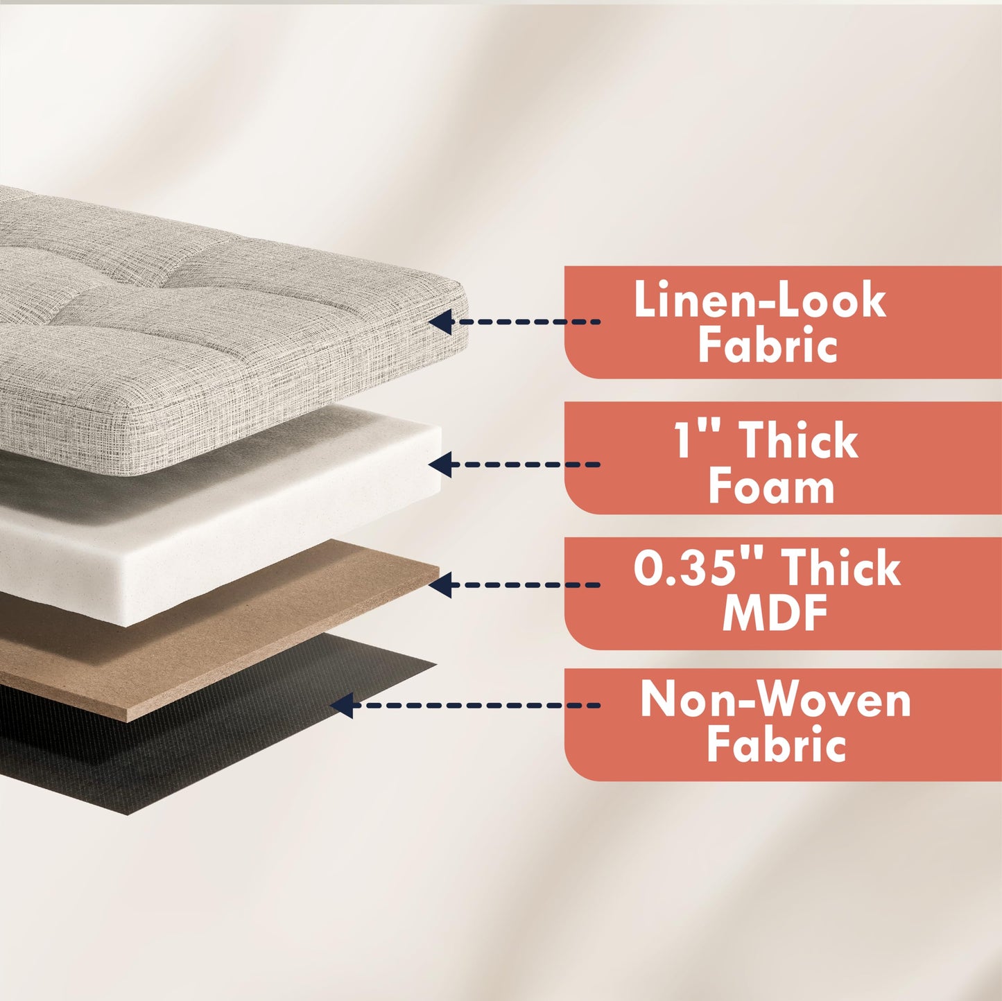 Foldable Tufted Linen Storage Bench with 3 Drawer Cubes