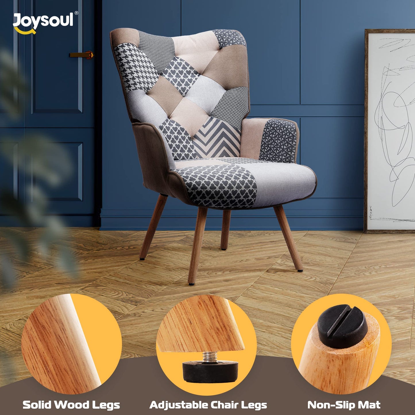 Boho-Chic Plaid Accent Chair with High Back