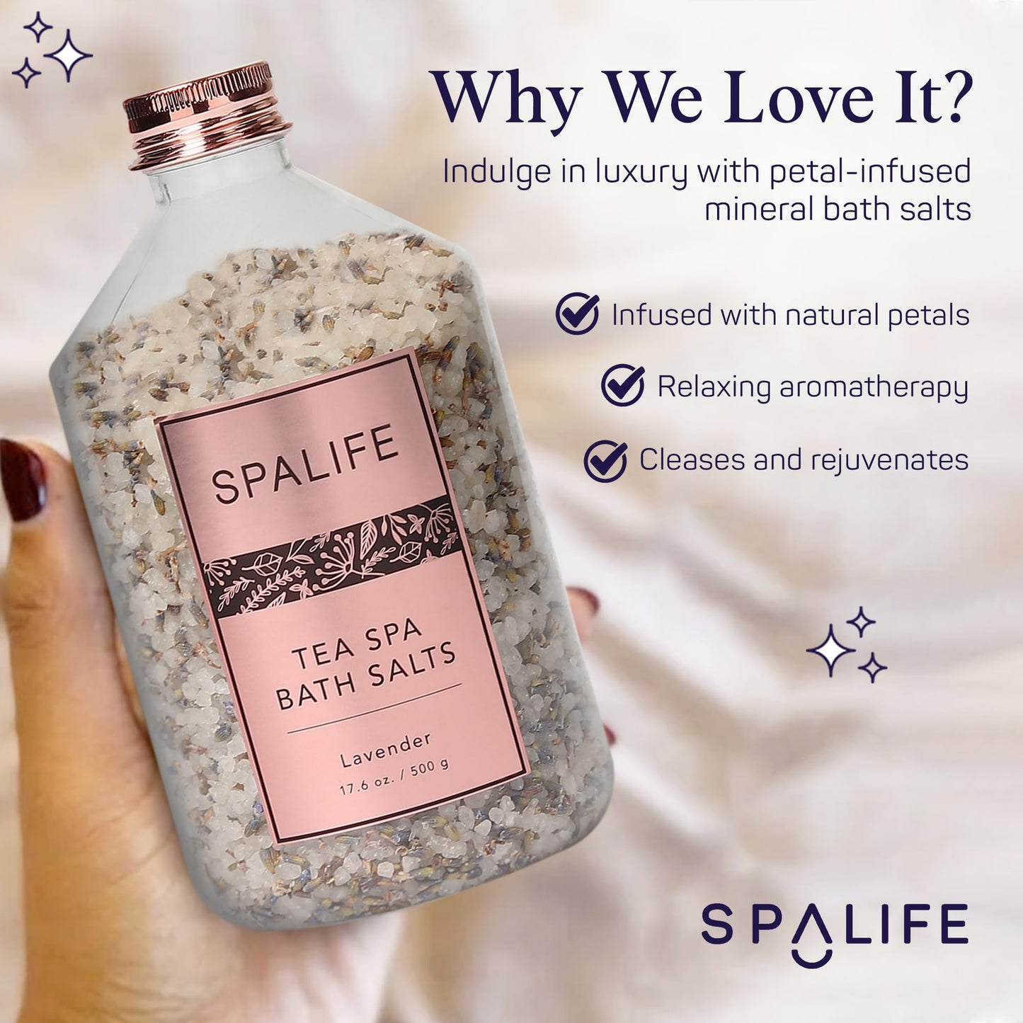 Spa Petal-Infused Effervescent Mineral Bath Salts - Lavender & Rose, 2-Pack