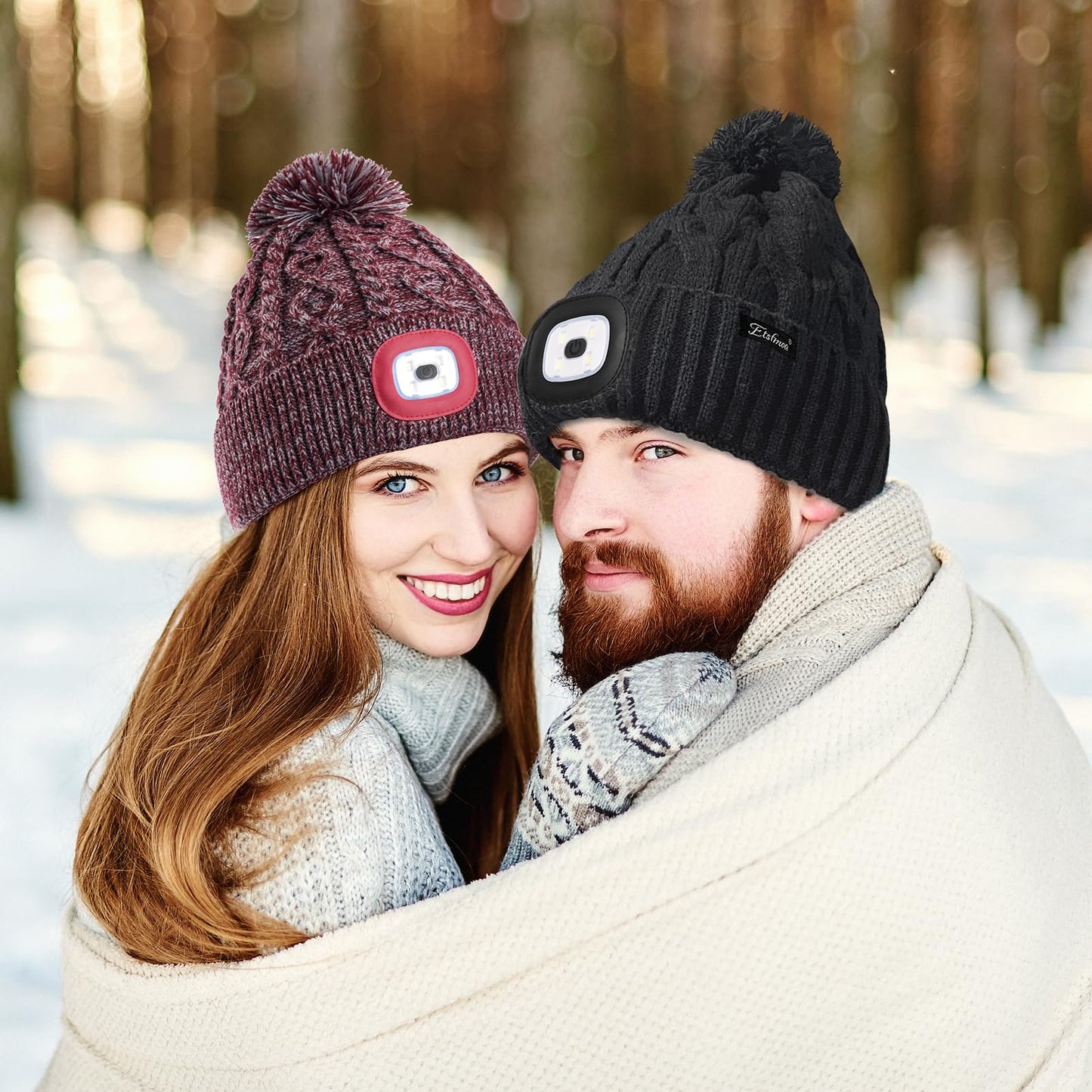 Unisex Winter Beanie with LED Light and Poof