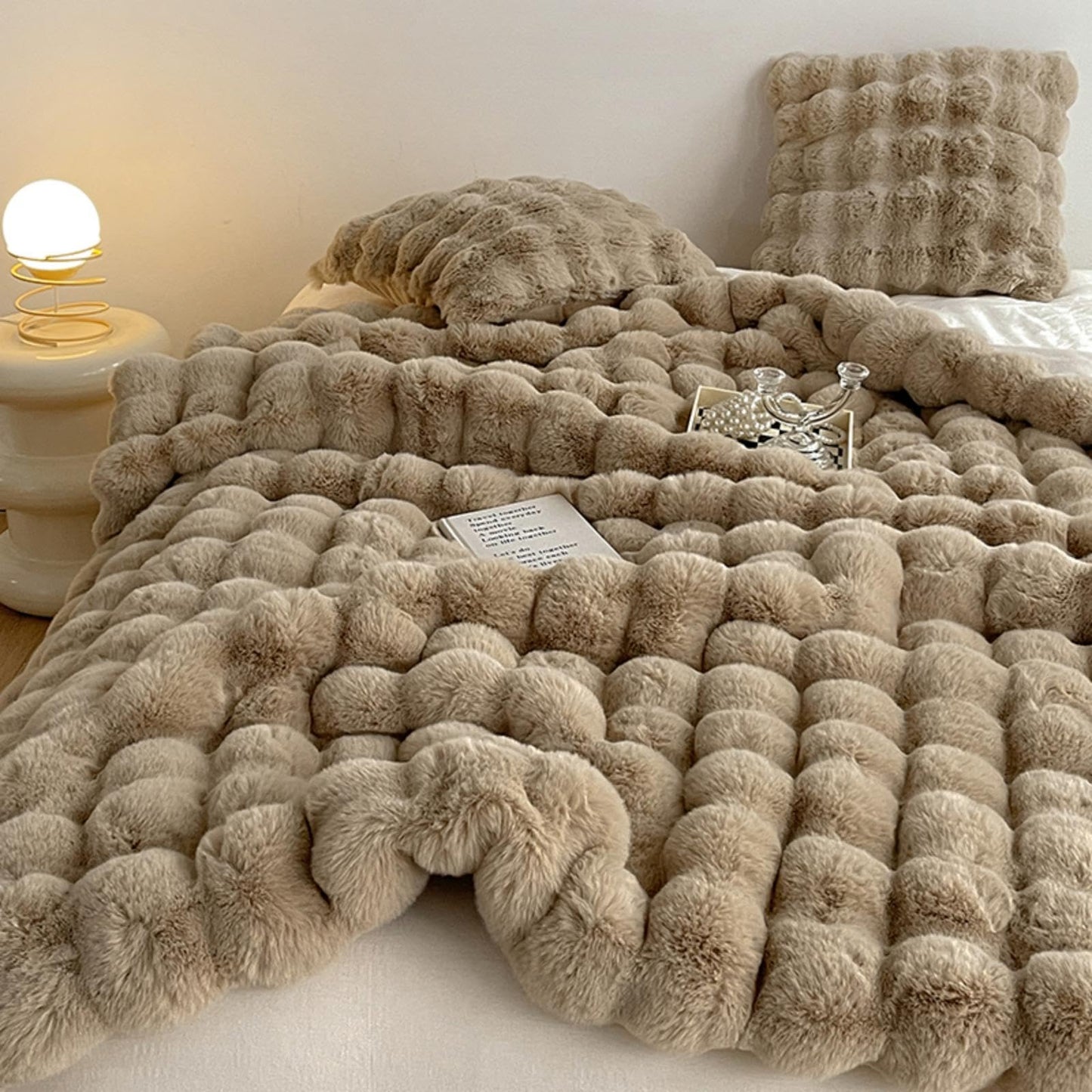 Oversized Faux Rabbit Fur Throw Blanket, 78" x 90"