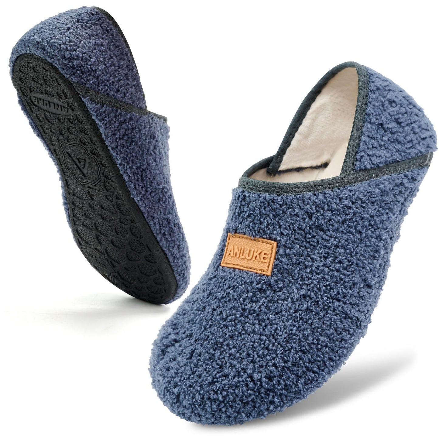 Unisex Fuzzy Slip-On House Shoes with Rubber Soles