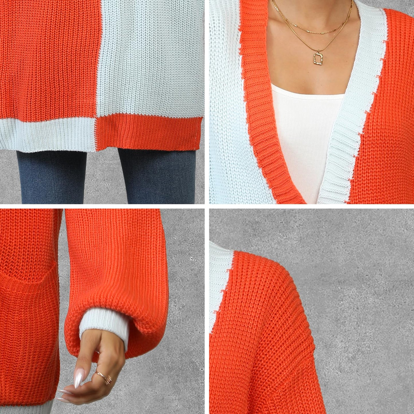 Women's Long Sleeve Color-Block Cable-Knitted Cardigan