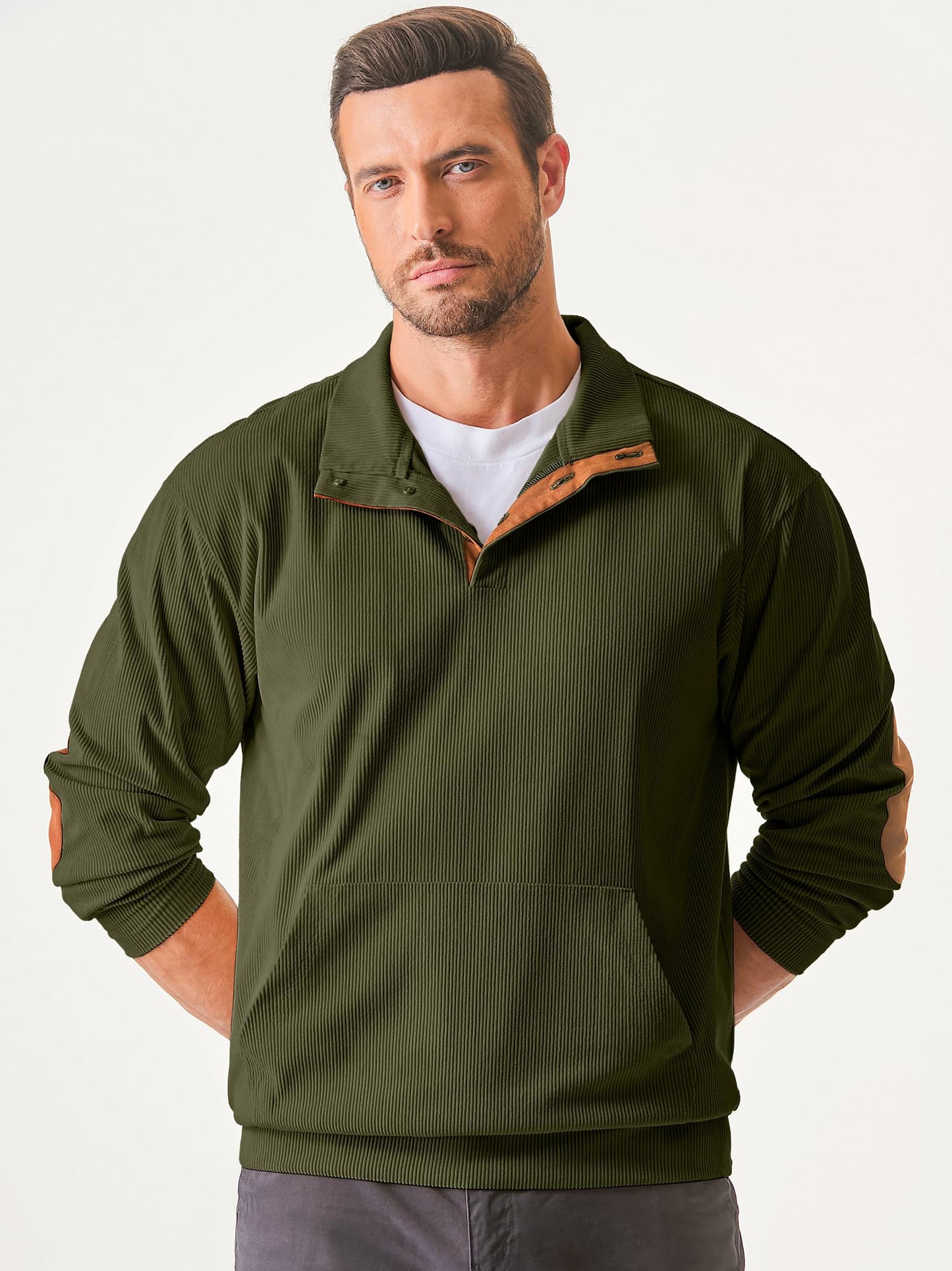 Men's Long Sleeve 1/4 Button Corduroy Pullover Sweater