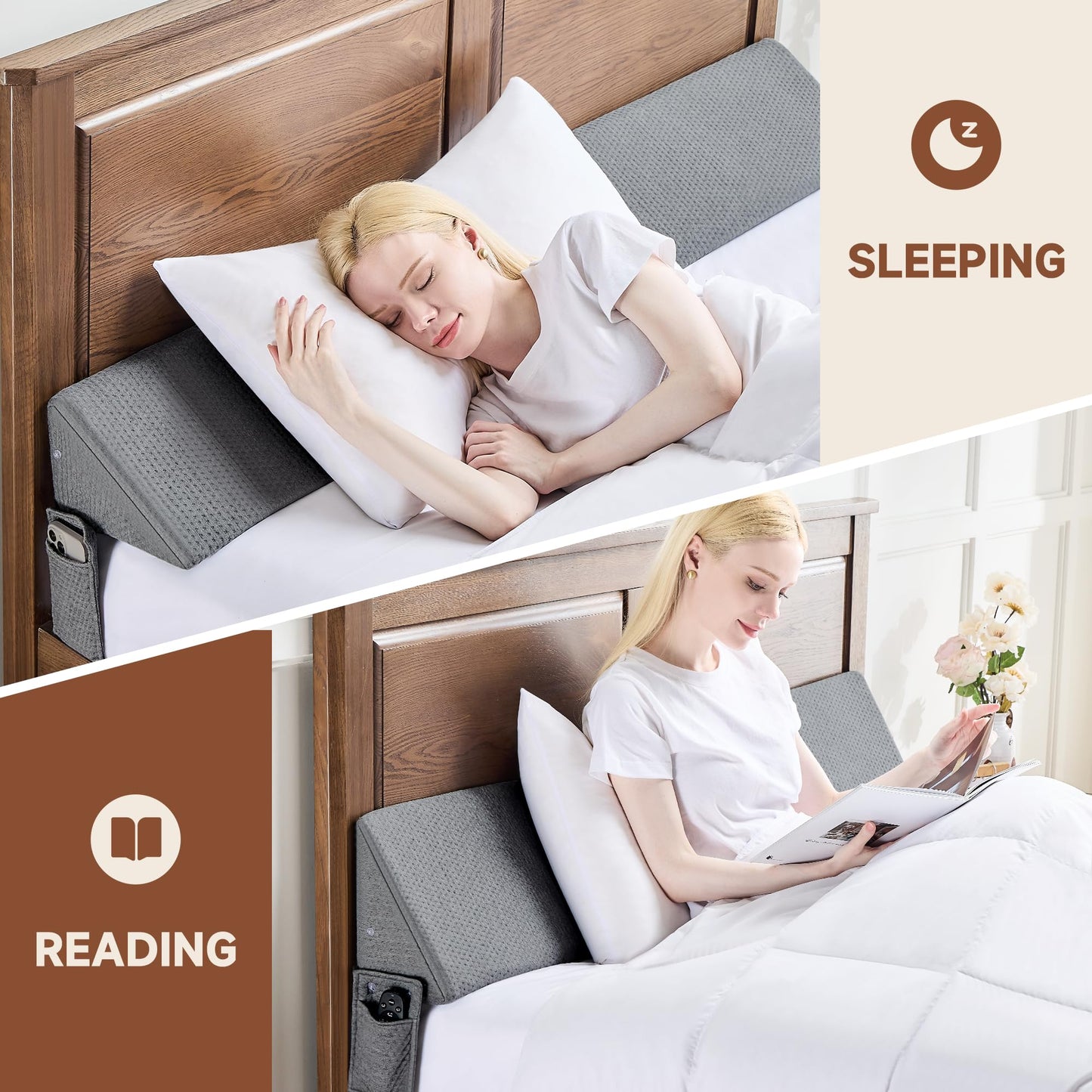 Bed Wedge Pillow for Headboard Gap Filler