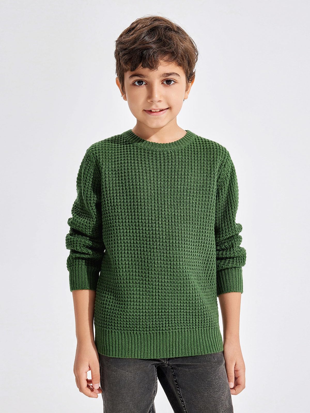 Boy's Waffle-Knit Pullover Crewneck Sweater