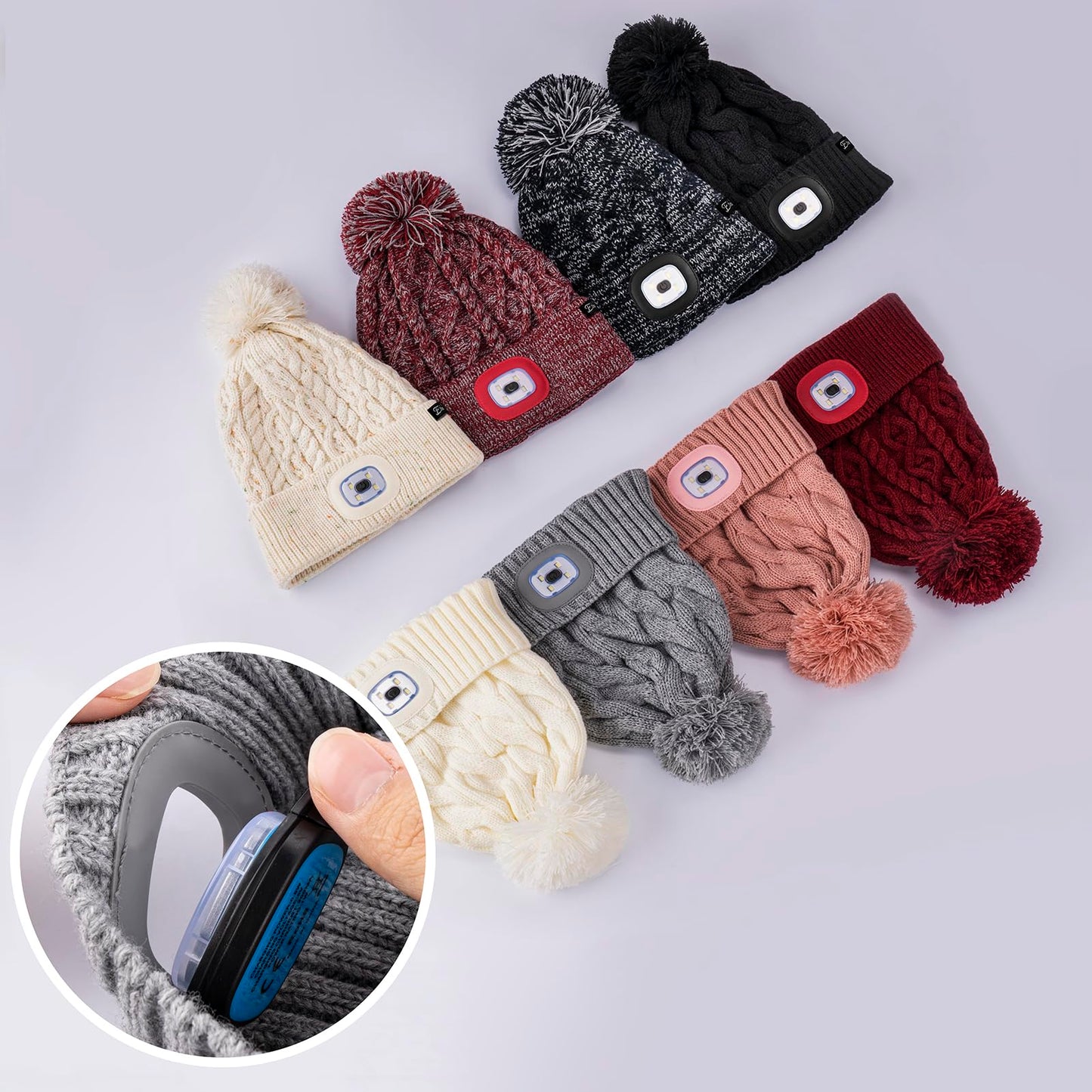 Unisex Winter Beanie with LED Light and Poof