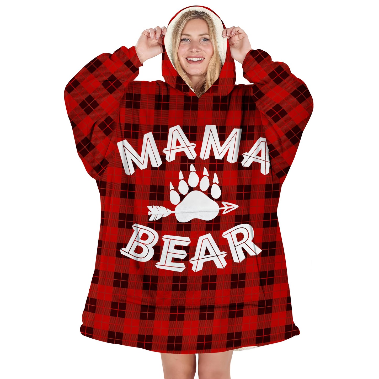 Mama Bear Wearable Blanket Hoodie, Buffalo Plaid