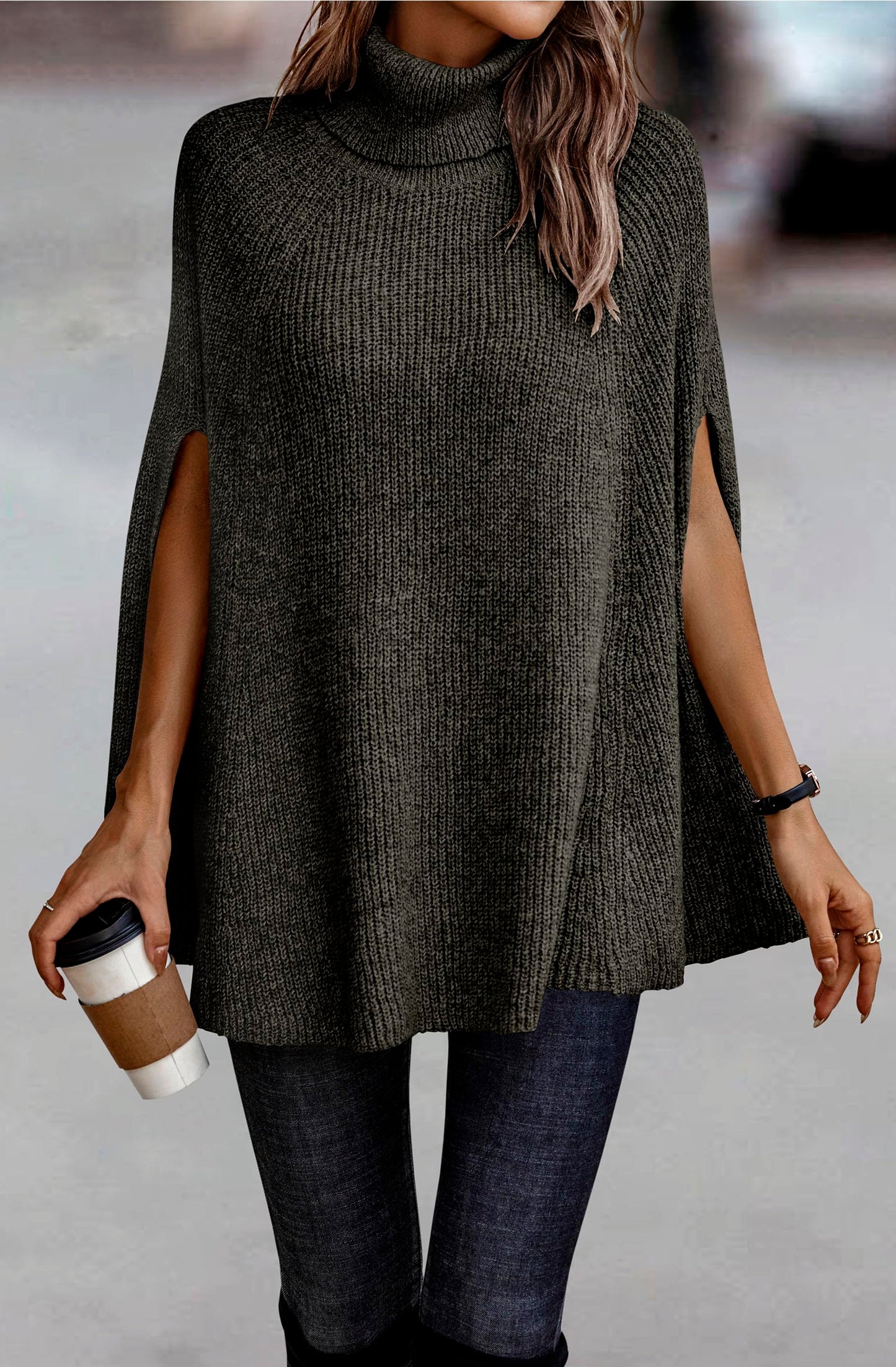 Women's Turtleneck Poncho-Style Sweater