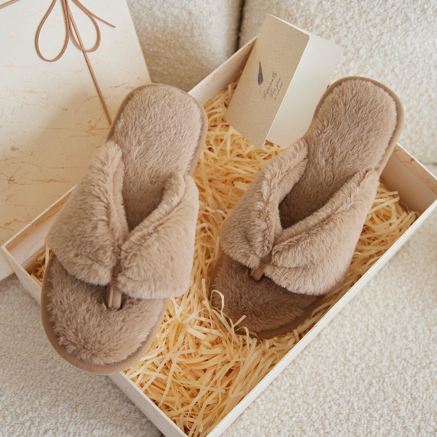 Women's Fluffy Flip Flop Slippers with Memory Foam Soles