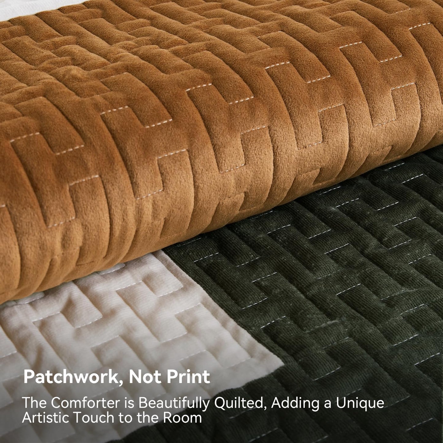 Earth-Tone Patchwork Comforter Set with Matching Pillow Cases