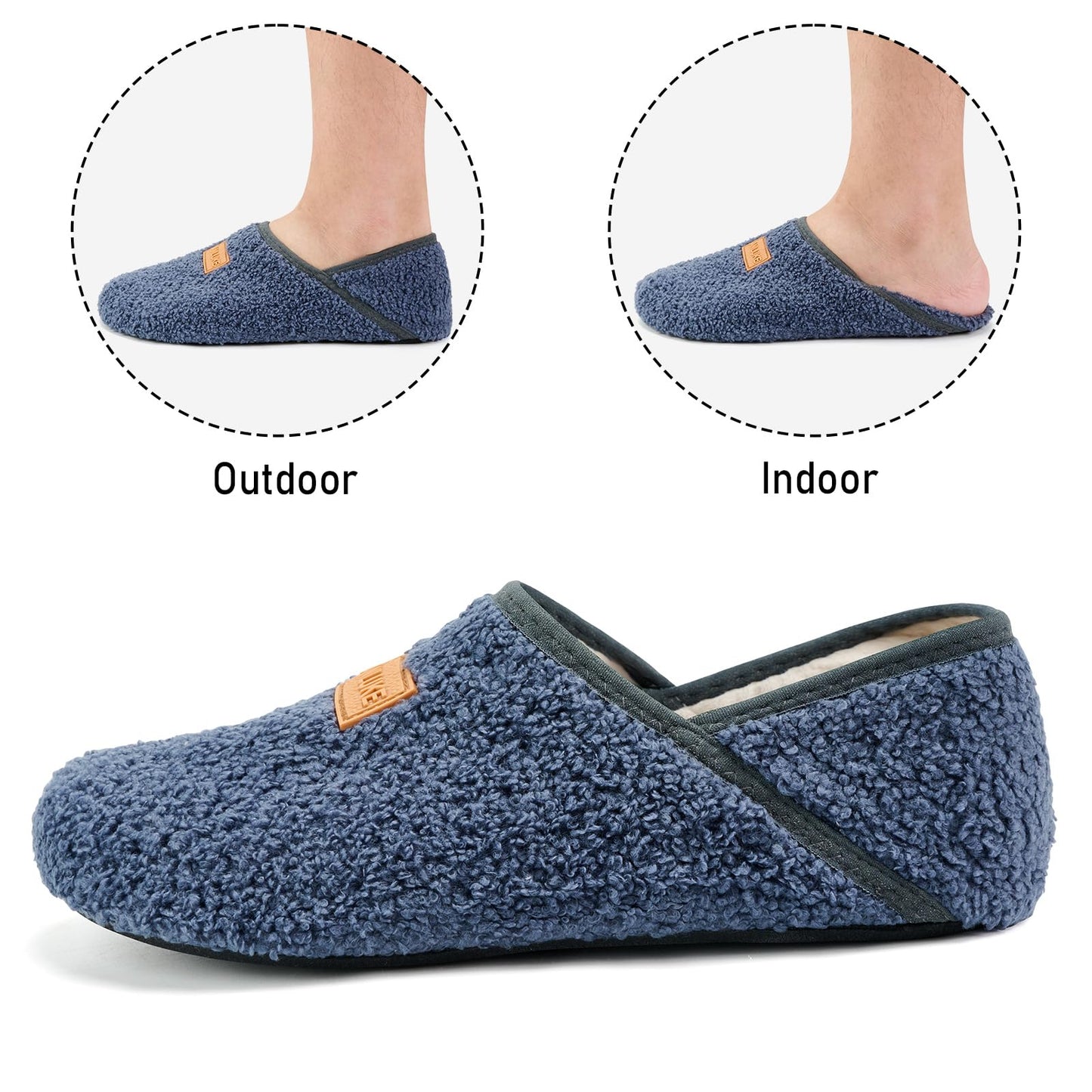 Unisex Fuzzy Slip-On House Shoes with Rubber Soles