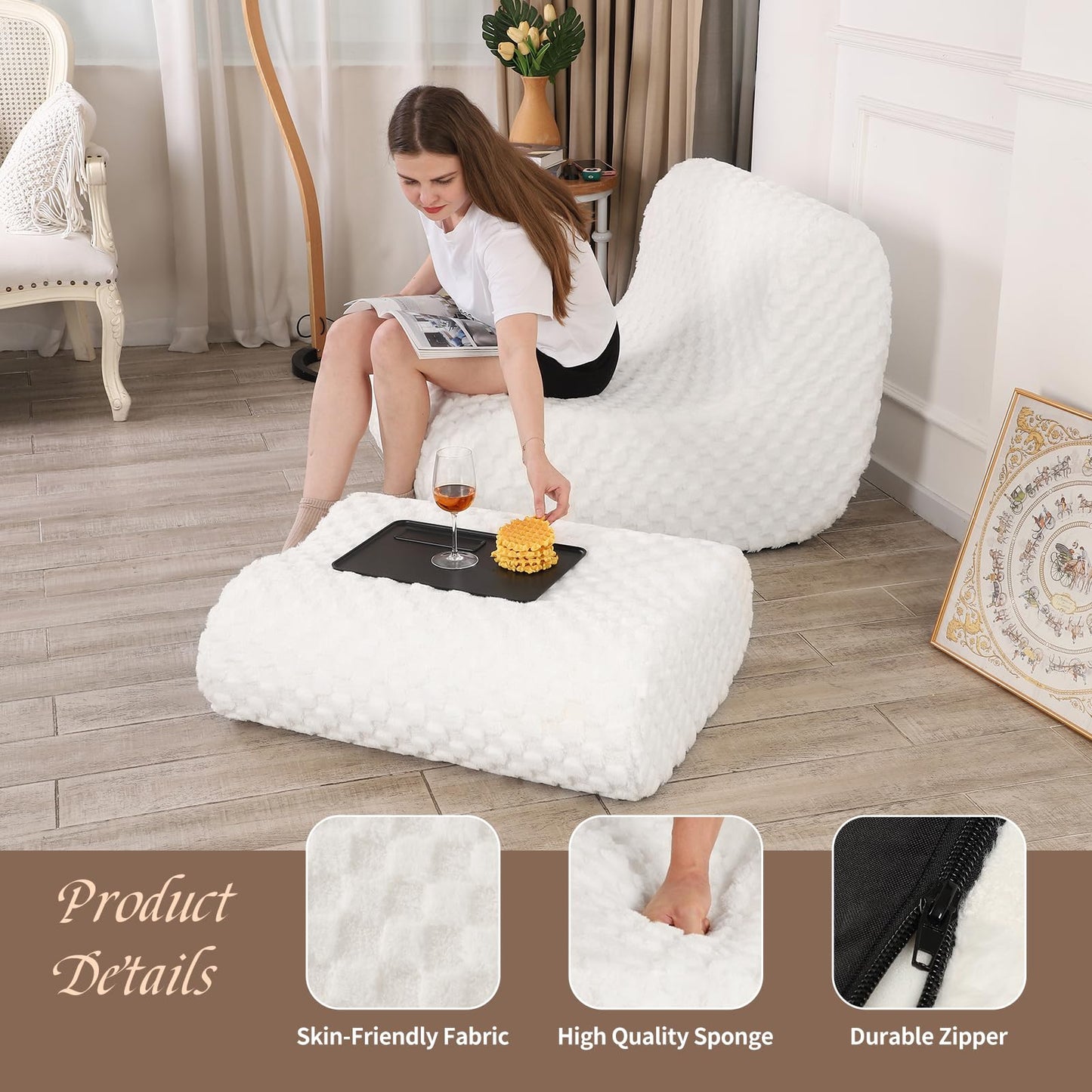 Accent Bean Bag Chair with Footstool