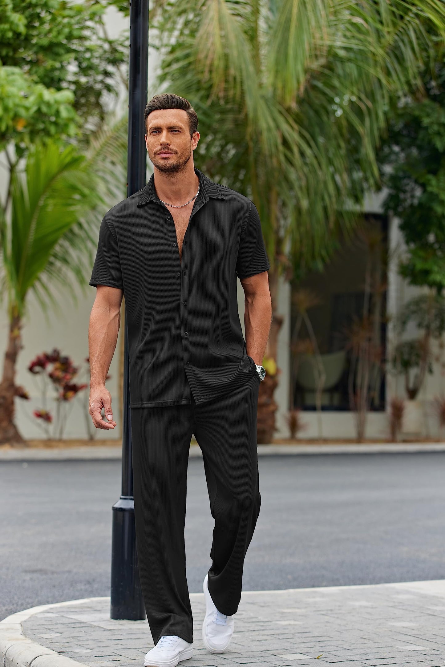Men's 2-Piece Down Shirt with Matching Pant Set