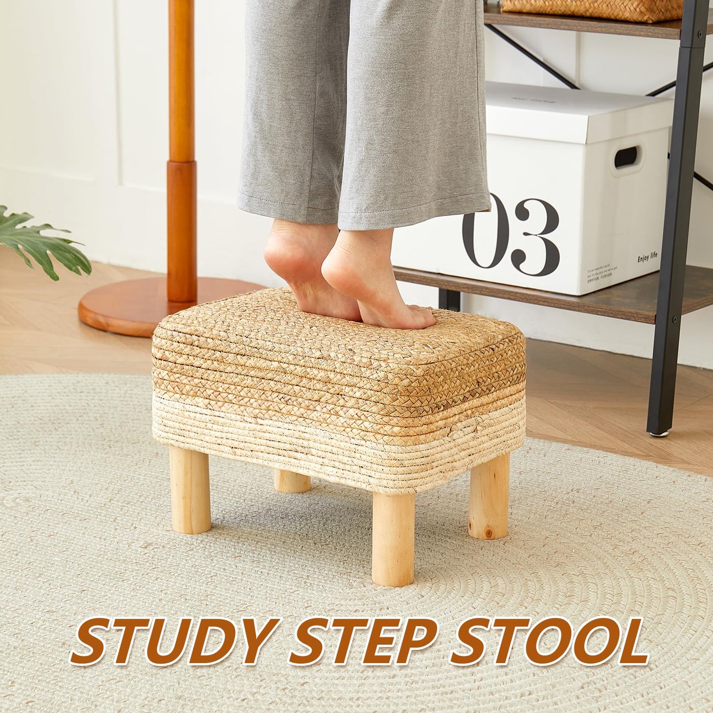 Natural Seagrass Rectangular Stool Ottoman Stool