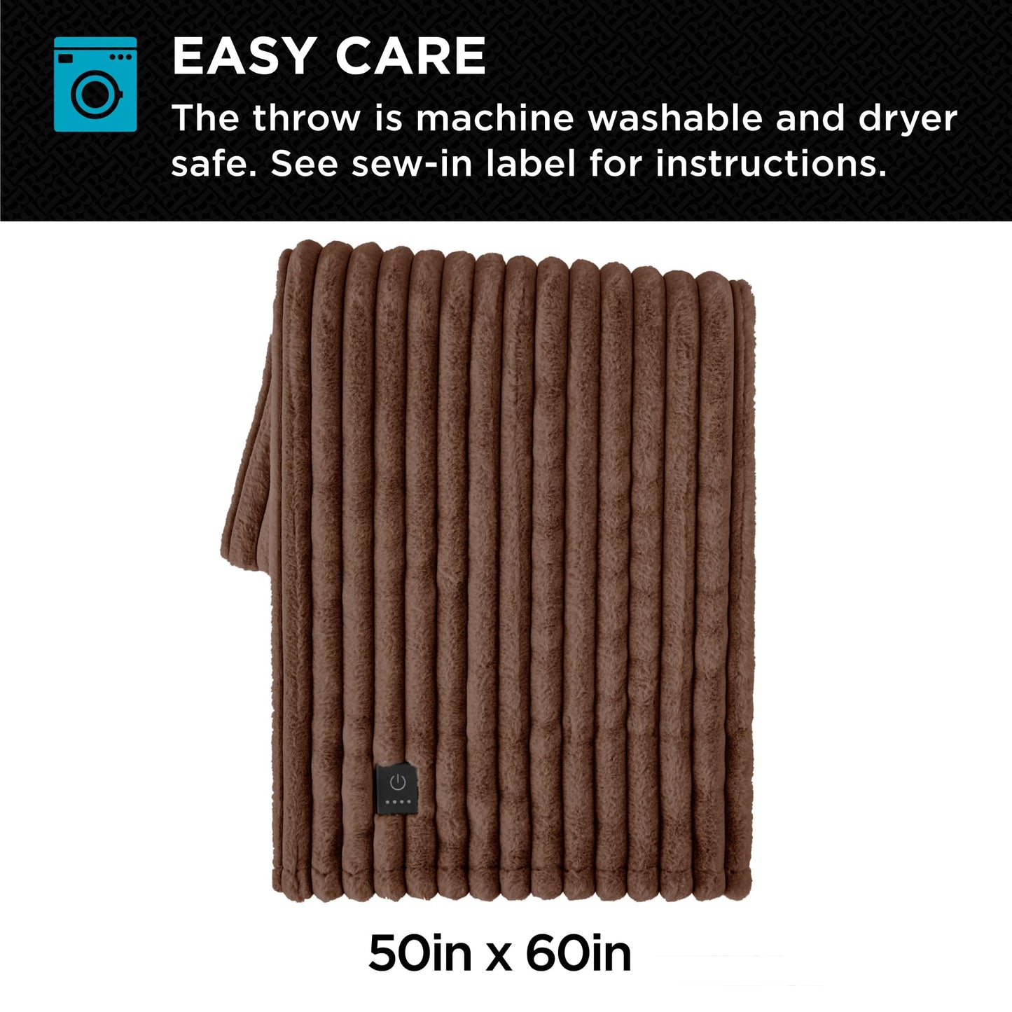 Heated Faux Fur Throw Blanket - 4 Settings, 50" x 60"