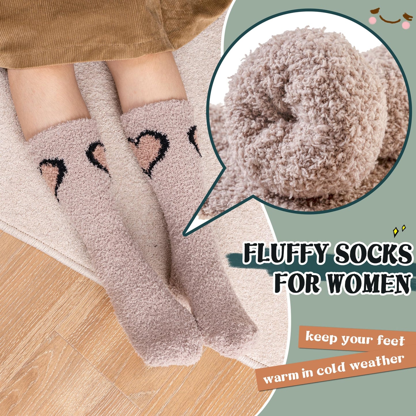 Women's Neutral Color Fuzzy Socks - 5 Pairs