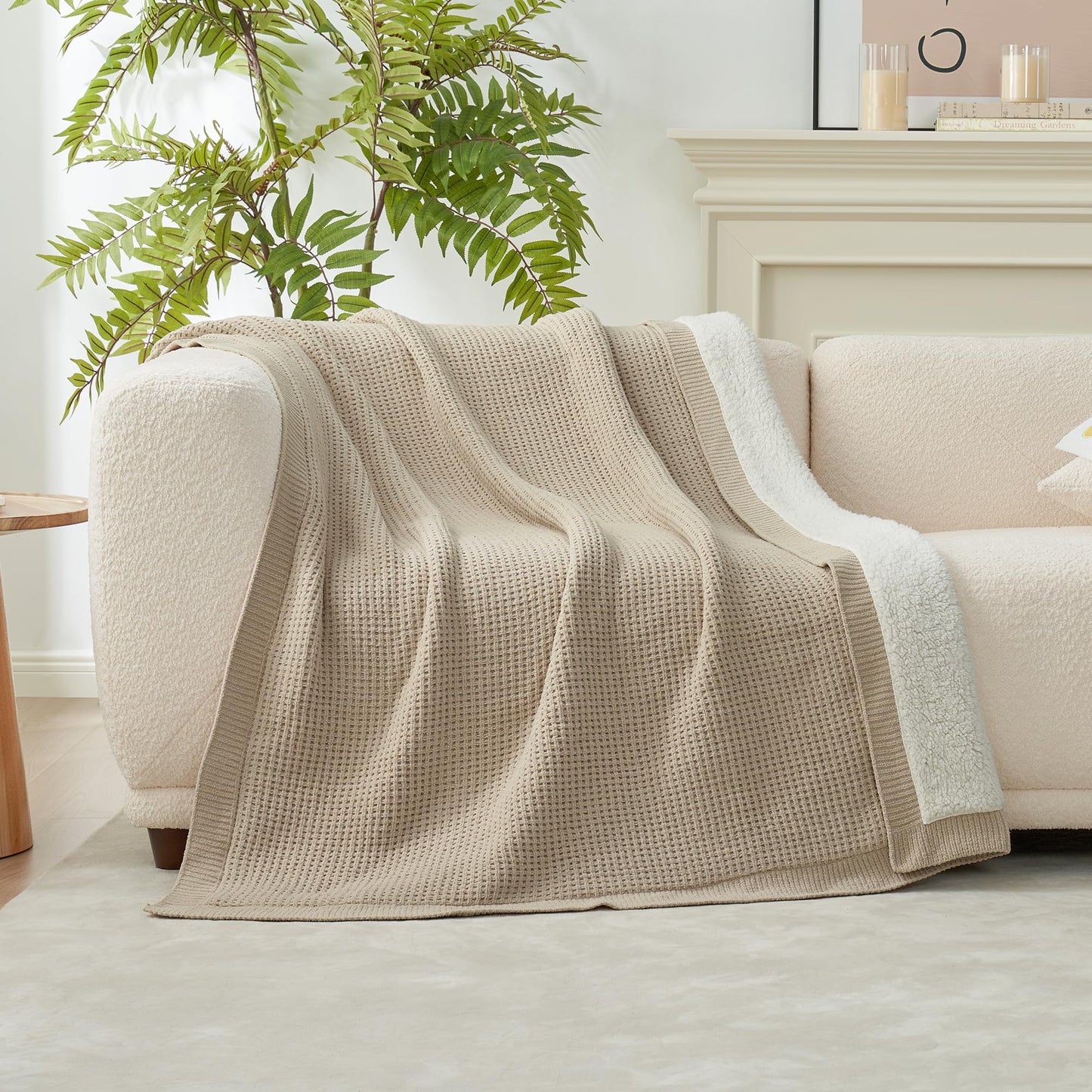 Waffle Weave Sherpa Fleece Throw Blanket
