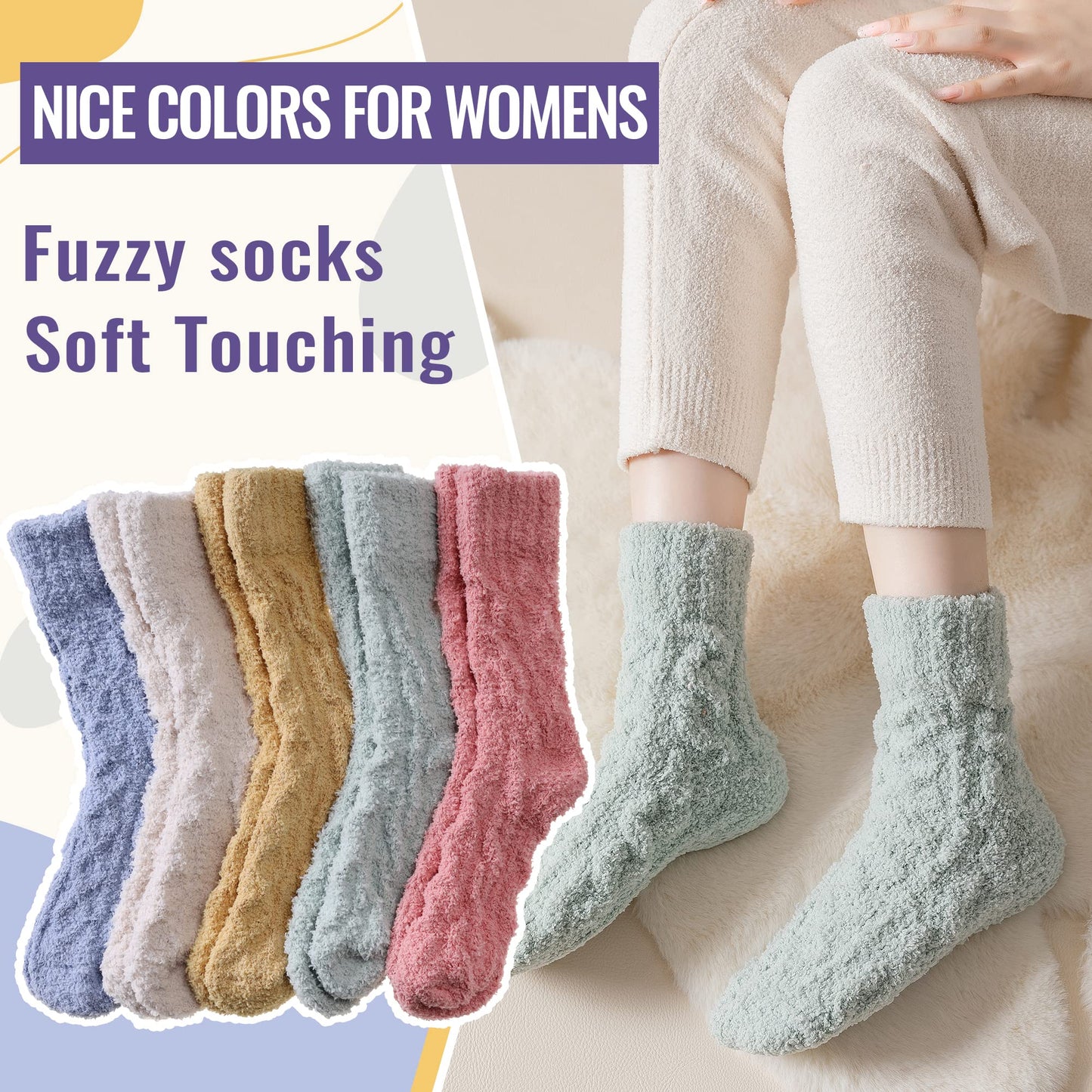 Women's Fuzzy Slipper Socks - 5 Pack