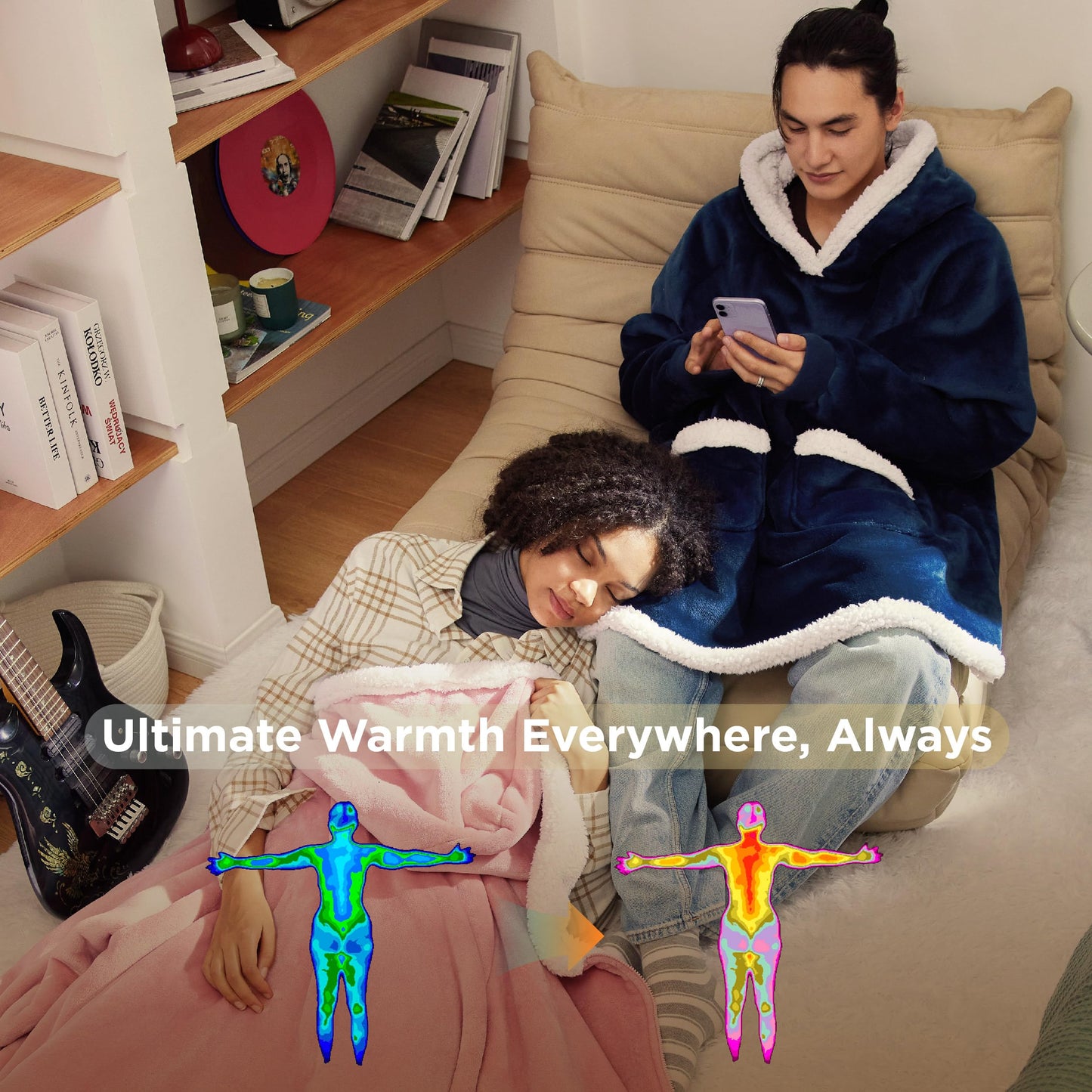 Men's Wearable Sherpa Blanket with Hoodie