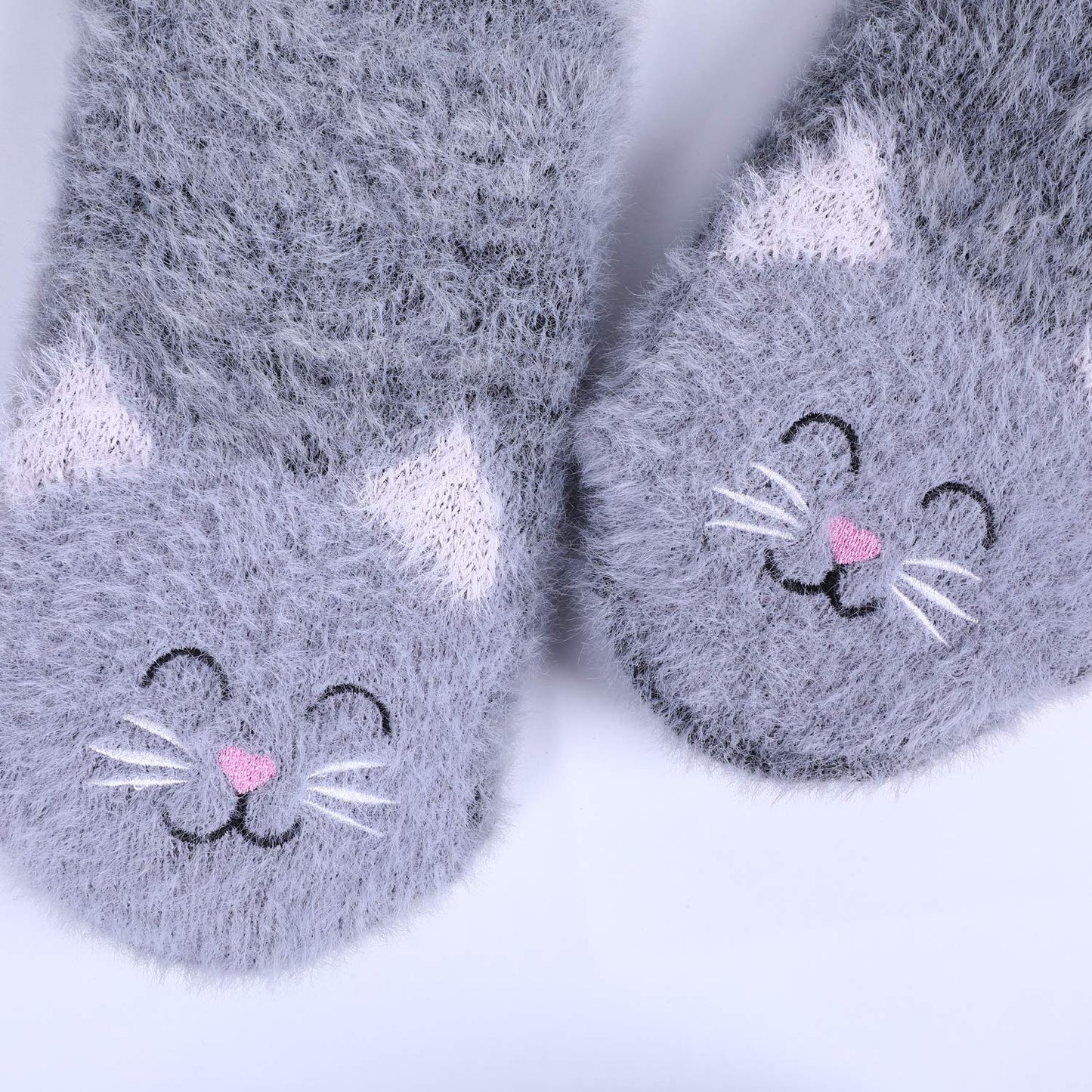 Fuzzy Cat Slipper Socks With Grippers