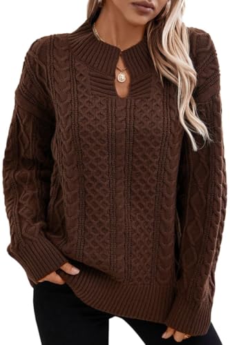 Women's Teardrop Neckline, Cable-Knit Sweater