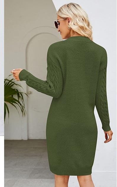 Women's Ribbed V-Neck Sweater Dress