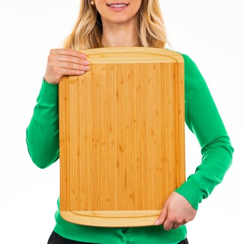 Wooden GREENER CHEF 18 Inch Extra Large Bamboo Cutting Board with Lifetime Replacements - Wood XL Cutting Boards for Kitchen - Organic Wooden Butcher Block and Chopping Board for Meat and Vegetables